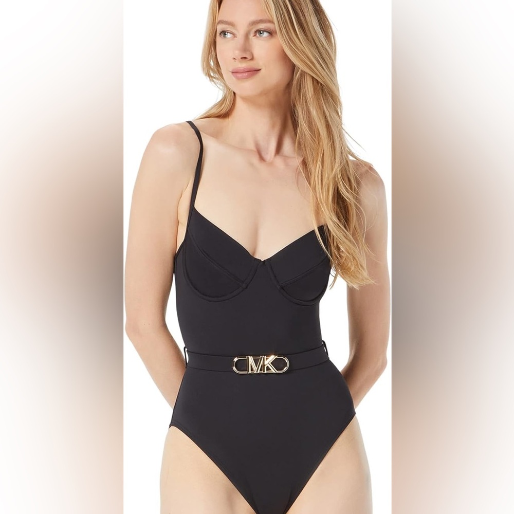 Michael Kors Solids logo belt Underwire One-Piece NWT 8 - Picture 2 of 6